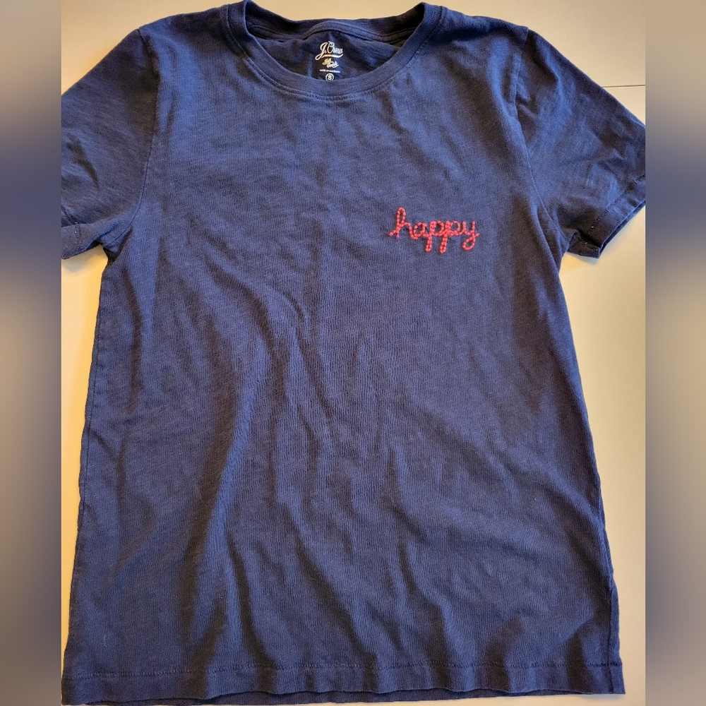 J.Crew “Happy” Embroidered T Shirt!! Size Small.